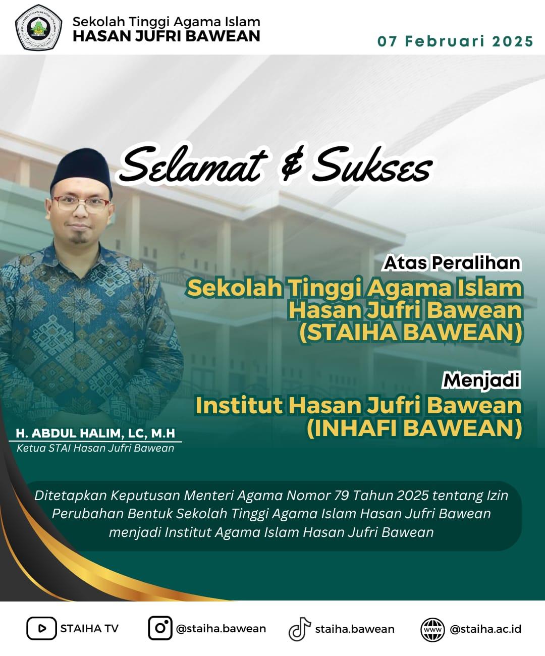 STAI Hasan Jufri Bawean Resmi Alih Status Menjadi IAI Hasan Jufri Bawean